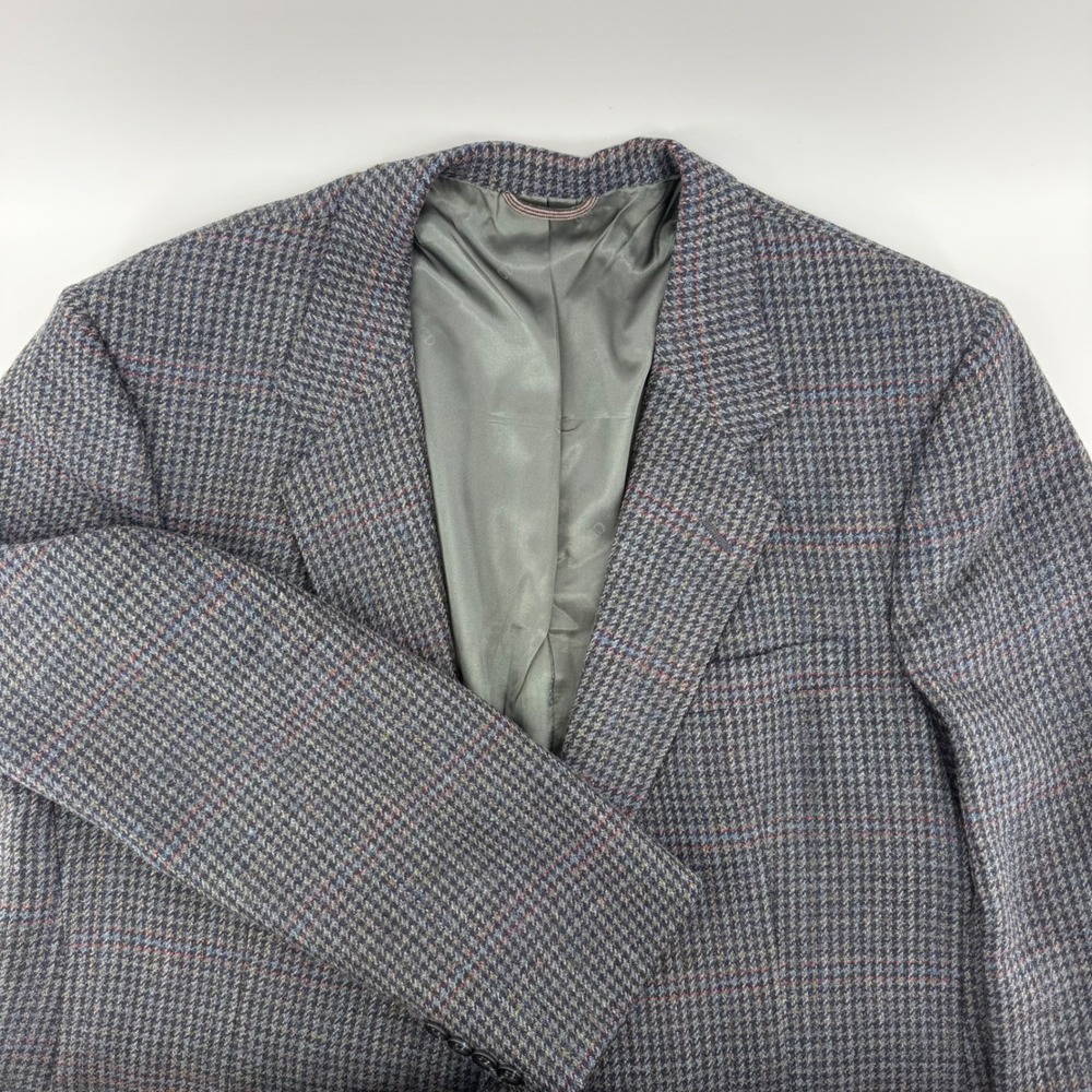 Christian Dior Monsieur Mens Vintage Houndstooth Check Blazer Sport Coat Gray
